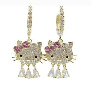 Hello Kitty Gold Dangle Rhinestone Earrings